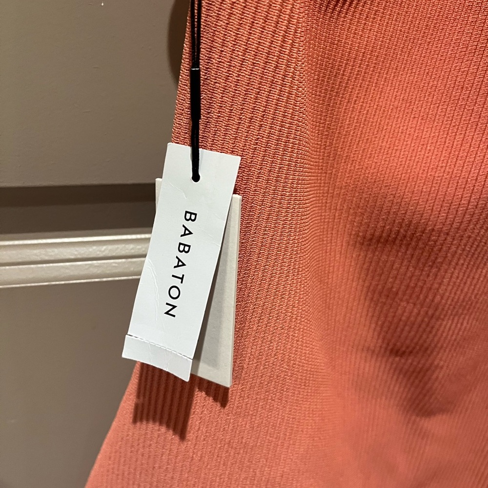 Aritzia Babaton Sculpt Knit One-Shoulder Dress Size L Grapefruit Coral - Picture 7 of 13
